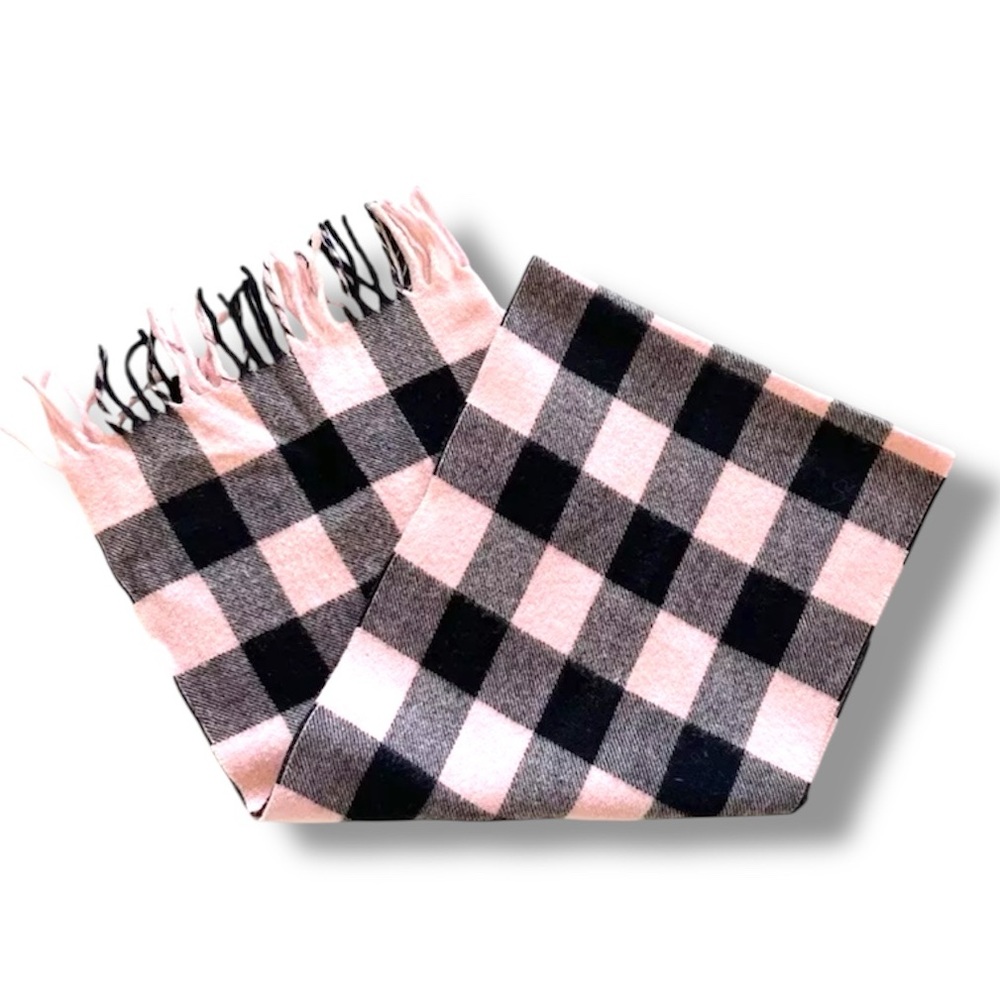 Gap Buffalo Plaid Scarf Pink Black Vintage 90’s‎ Wool Rectangle Wrap Italy
